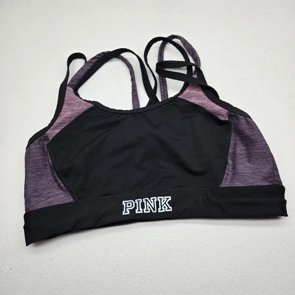 PINK Women Sports Bra‎ Medium Purple Geometric ULTIMATE Pullover